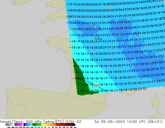 Height/Temp. 500 гПа ICON-D2 сб 25.05.2024 10 UTC