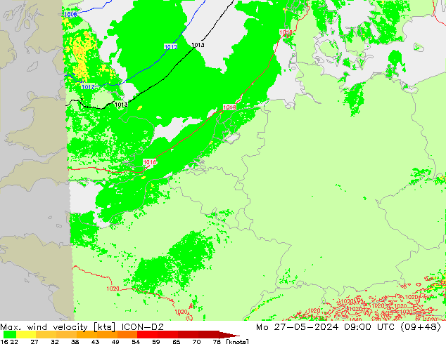 Maks. Rüzgar Hızı ICON-D2 Pzt 27.05.2024 09 UTC