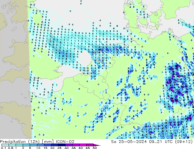 Yağış (12h) ICON-D2 Cts 25.05.2024 21 UTC