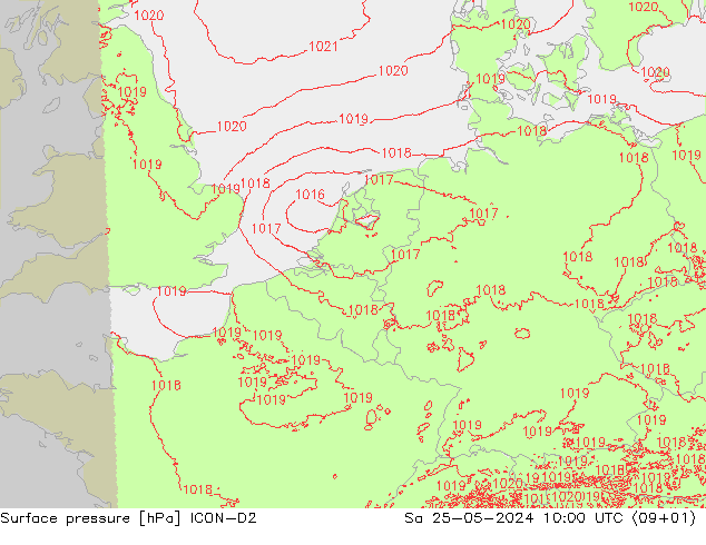 地面气压 ICON-D2 星期六 25.05.2024 10 UTC