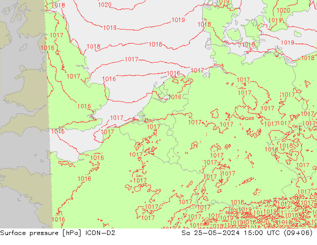 Pressione al suolo ICON-D2 sab 25.05.2024 15 UTC