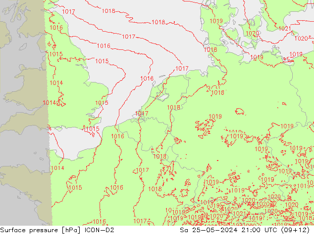 pression de l'air ICON-D2 sam 25.05.2024 21 UTC