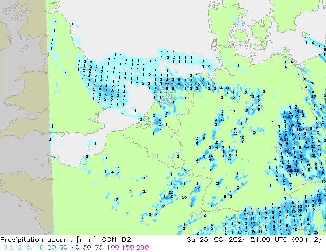 Precipitation accum. ICON-D2 Sa 25.05.2024 21 UTC