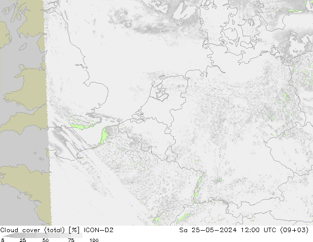 Cloud cover (total) ICON-D2 Sa 25.05.2024 12 UTC