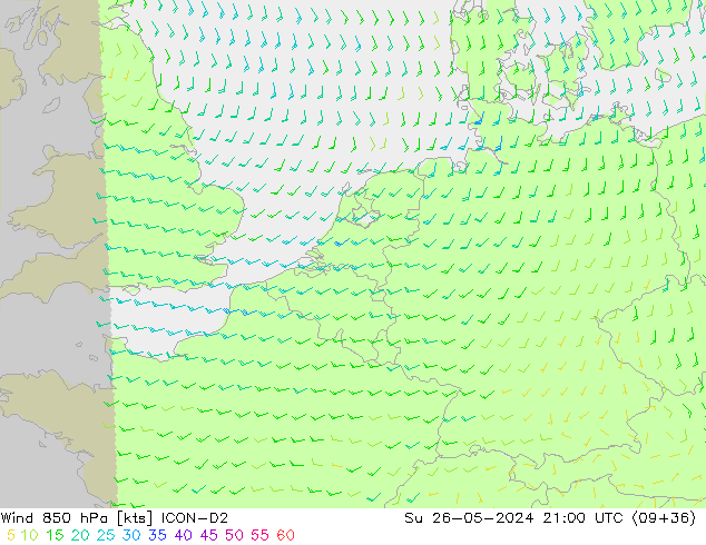 Wind 850 hPa ICON-D2 Su 26.05.2024 21 UTC