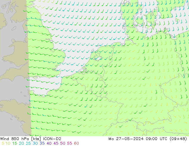 Wind 850 hPa ICON-D2 ma 27.05.2024 09 UTC