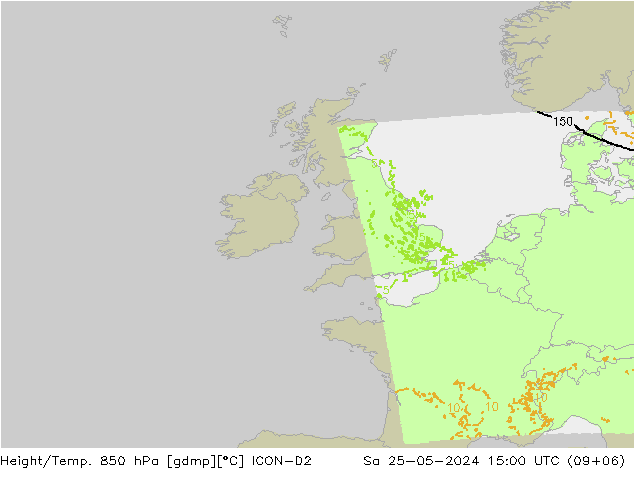 Height/Temp. 850 hPa ICON-D2 Sáb 25.05.2024 15 UTC