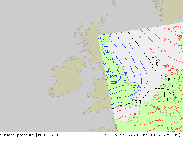 Atmosférický tlak ICON-D2 Ne 26.05.2024 15 UTC