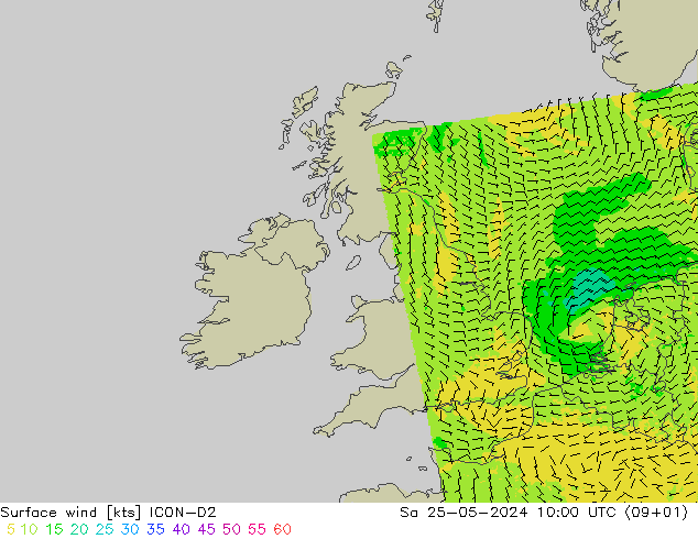 Surface wind ICON-D2 Sa 25.05.2024 10 UTC