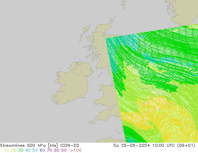 Stroomlijn 500 hPa ICON-D2 za 25.05.2024 10 UTC