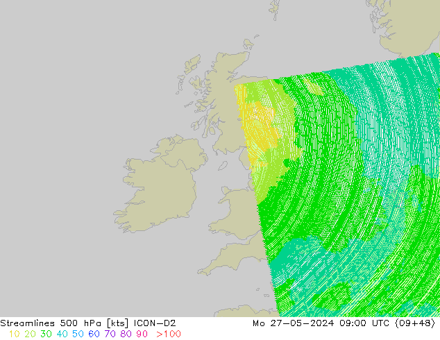 Stromlinien 500 hPa ICON-D2 Mo 27.05.2024 09 UTC