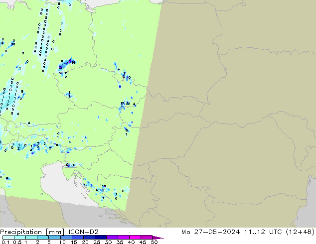 Precipitation ICON-D2 Mo 27.05.2024 12 UTC