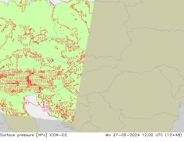 Atmosférický tlak ICON-D2 Po 27.05.2024 12 UTC