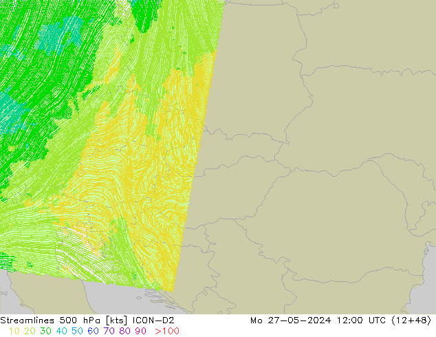 Streamlines 500 hPa ICON-D2 Po 27.05.2024 12 UTC