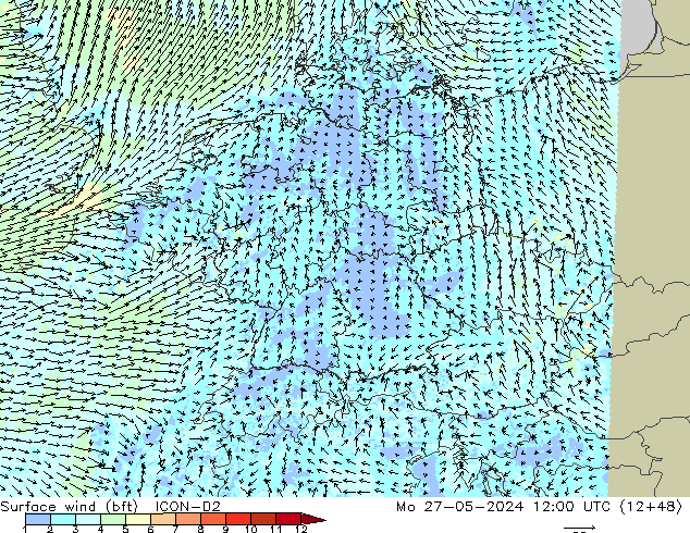  10 m (bft) ICON-D2  27.05.2024 12 UTC