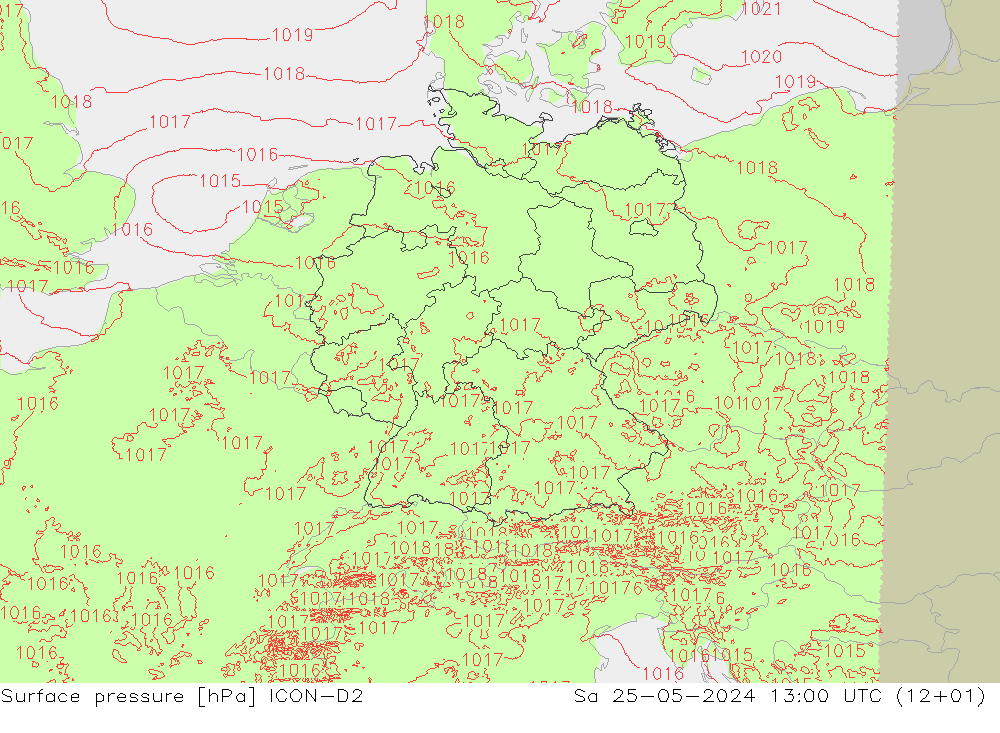 Atmosférický tlak ICON-D2 So 25.05.2024 13 UTC