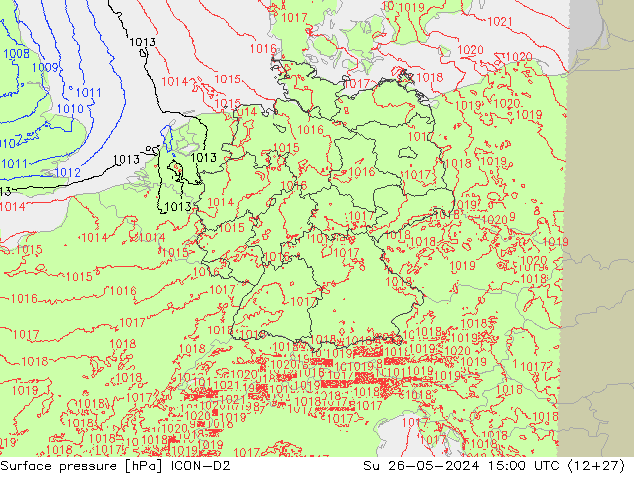 Yer basıncı ICON-D2 Paz 26.05.2024 15 UTC