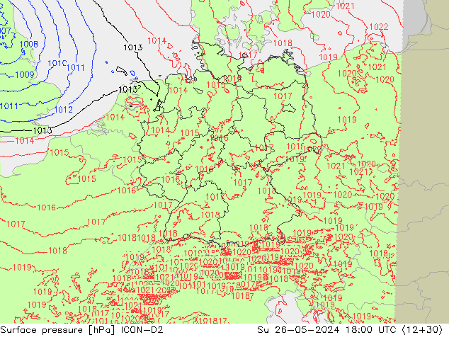 Atmosférický tlak ICON-D2 Ne 26.05.2024 18 UTC