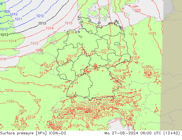 ciśnienie ICON-D2 pon. 27.05.2024 06 UTC