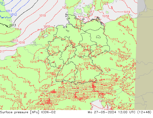 Surface pressure ICON-D2 Mo 27.05.2024 12 UTC