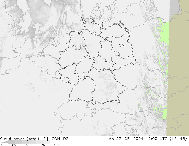 Cloud cover (total) ICON-D2 Mo 27.05.2024 12 UTC