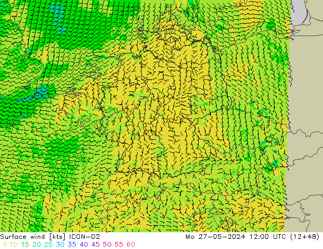 ветер 10 m ICON-D2 пн 27.05.2024 12 UTC