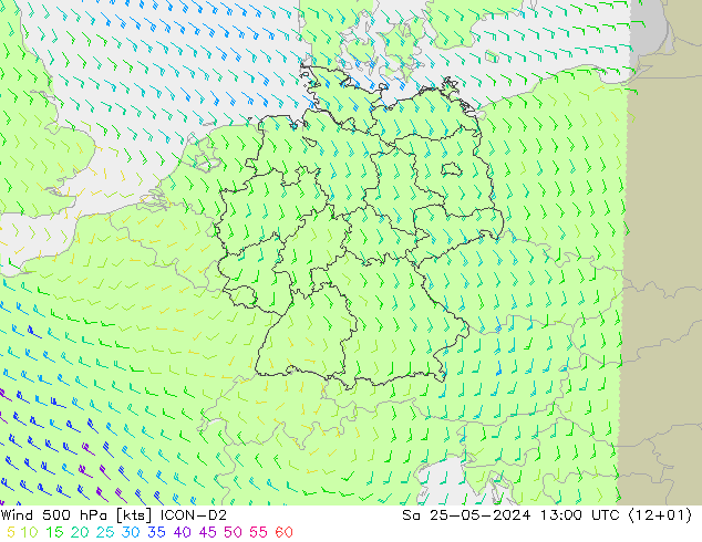 Viento 500 hPa ICON-D2 sáb 25.05.2024 13 UTC