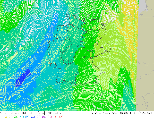 Stromlinien 300 hPa ICON-D2 Mo 27.05.2024 06 UTC