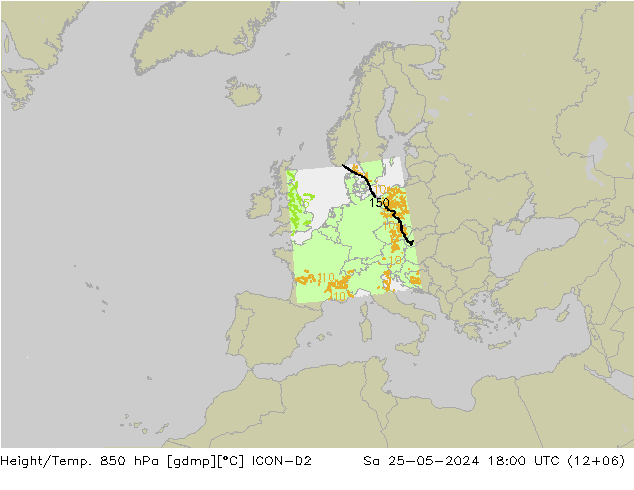 Geop./Temp. 850 hPa ICON-D2 sáb 25.05.2024 18 UTC