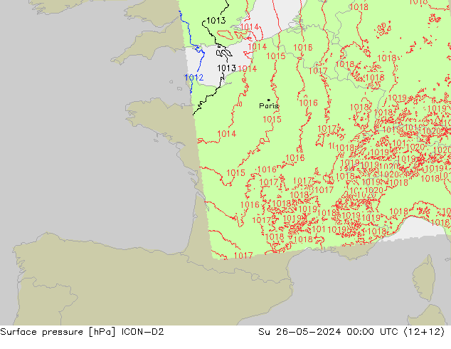 Surface pressure ICON-D2 Su 26.05.2024 00 UTC