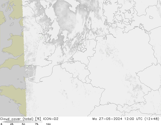 Wolken (gesamt) ICON-D2 Mo 27.05.2024 12 UTC