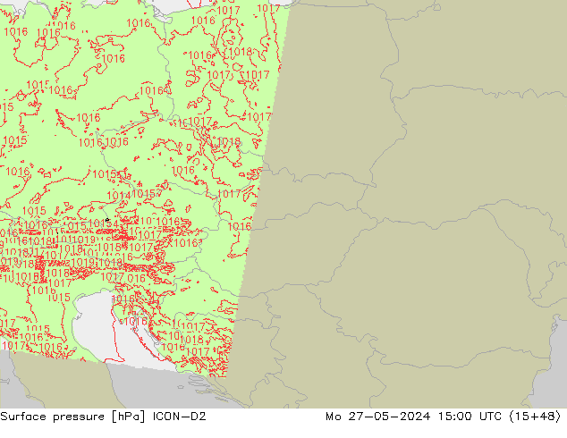 Surface pressure ICON-D2 Mo 27.05.2024 15 UTC