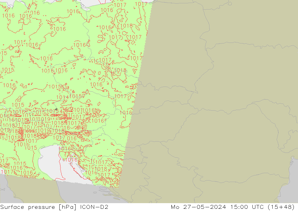 pressão do solo ICON-D2 Seg 27.05.2024 15 UTC