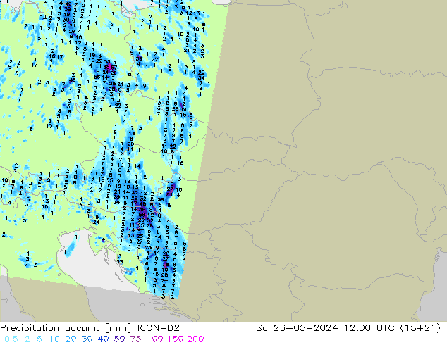 Toplam Yağış ICON-D2 Paz 26.05.2024 12 UTC