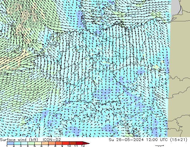  10 m (bft) ICON-D2  26.05.2024 12 UTC