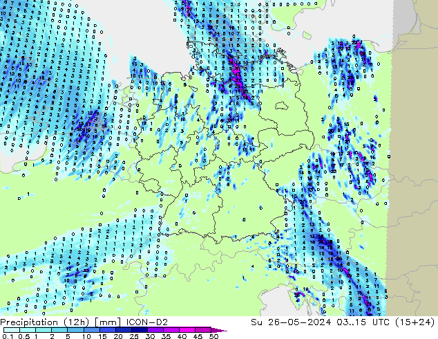 Precipitação (12h) ICON-D2 Dom 26.05.2024 15 UTC