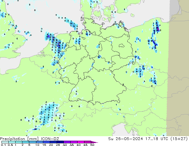 Precipitation ICON-D2 Su 26.05.2024 18 UTC