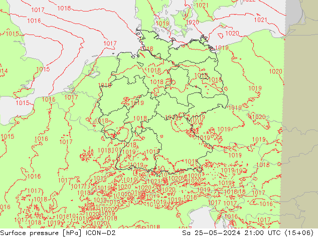 Pressione al suolo ICON-D2 sab 25.05.2024 21 UTC