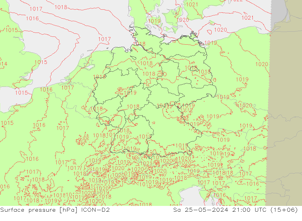 Atmosférický tlak ICON-D2 So 25.05.2024 21 UTC