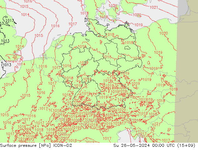 Pressione al suolo ICON-D2 dom 26.05.2024 00 UTC