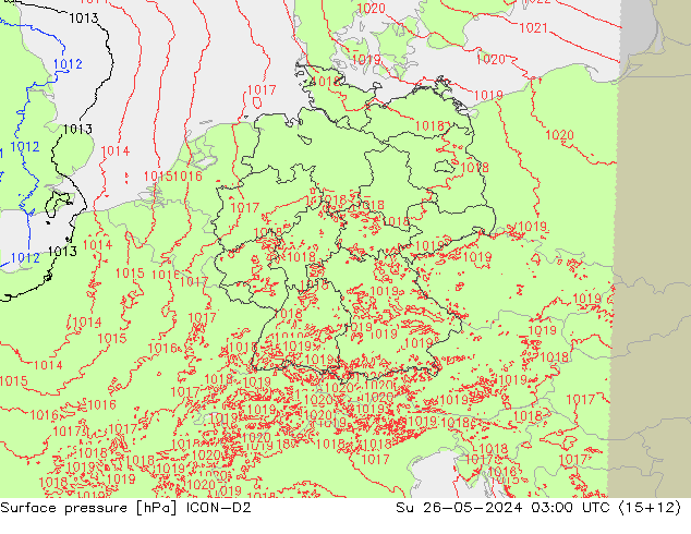 Atmosférický tlak ICON-D2 Ne 26.05.2024 03 UTC