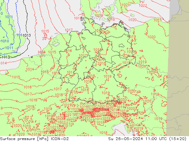 Atmosférický tlak ICON-D2 Ne 26.05.2024 11 UTC