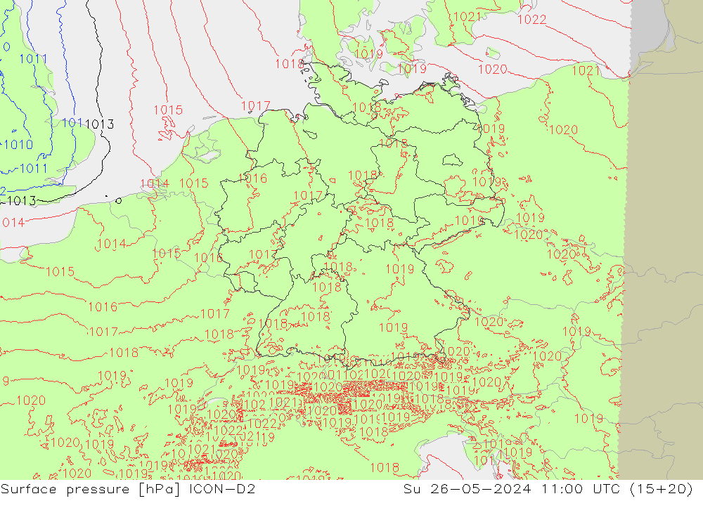 Surface pressure ICON-D2 Su 26.05.2024 11 UTC