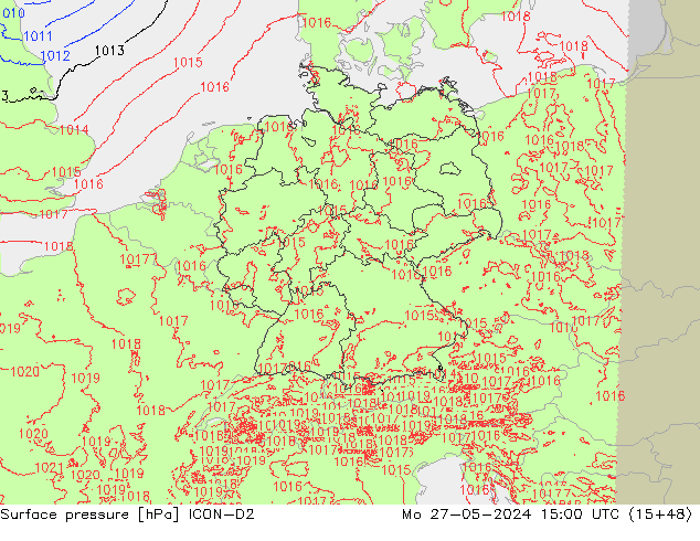 Atmosférický tlak ICON-D2 Po 27.05.2024 15 UTC