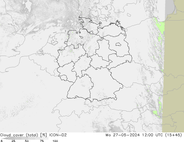 Cloud cover (total) ICON-D2 Mo 27.05.2024 12 UTC