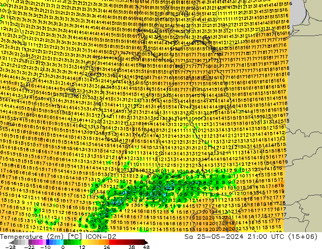 Temperature (2m) ICON-D2 Sa 25.05.2024 21 UTC