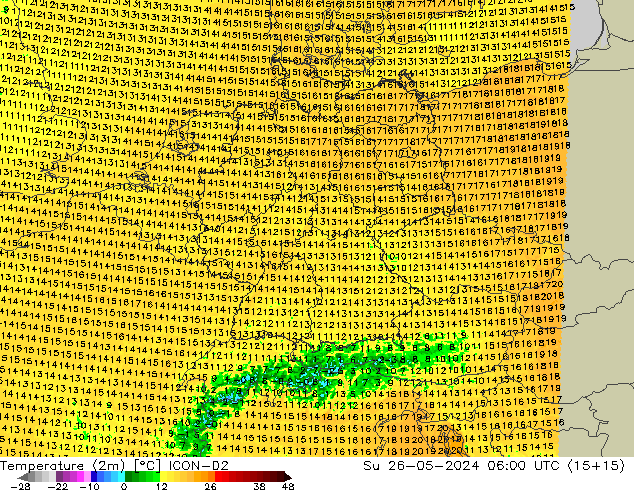 Temperature (2m) ICON-D2 Su 26.05.2024 06 UTC