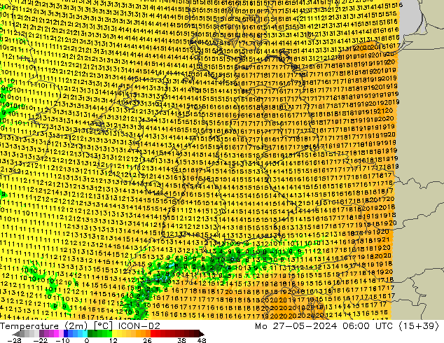 Temperature (2m) ICON-D2 Mo 27.05.2024 06 UTC