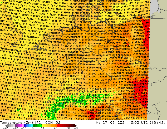 Temperature (2m) ICON-D2 Po 27.05.2024 15 UTC