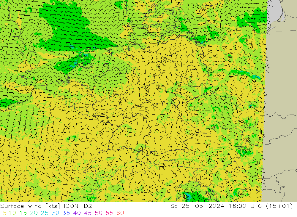 风 10 米 ICON-D2 星期六 25.05.2024 16 UTC